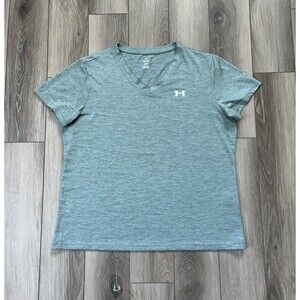 Under Armour UA Tech Twist Green V-Neck Athletic Short Sleeve Tee Women’s Sz L